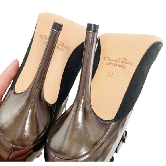 Oscar de la Renta Black Suede Metallic Leather Strap Pumps Women’s Size 37 / 6.5 - Picture 8 of 9